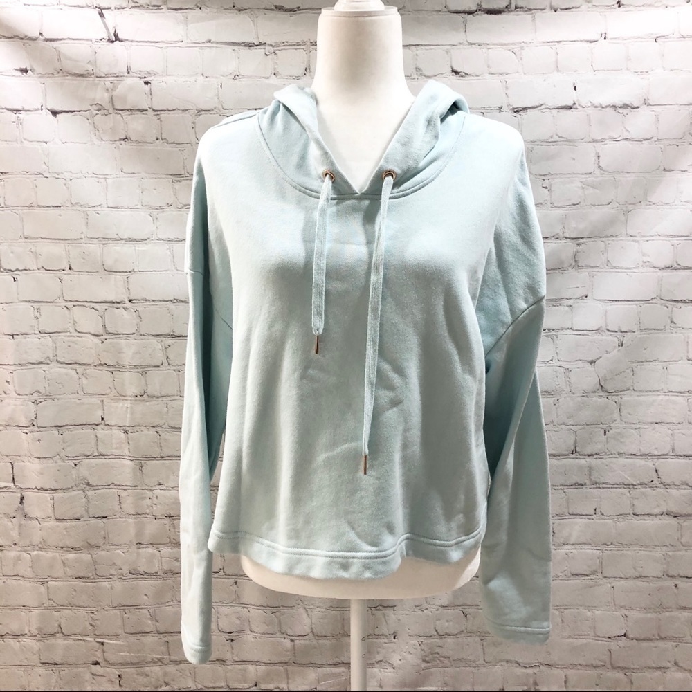 Ella Moss Elise Cropped Hoodie Sweatshirt Size Large Light Blue Activewear - Picture 2 of 9